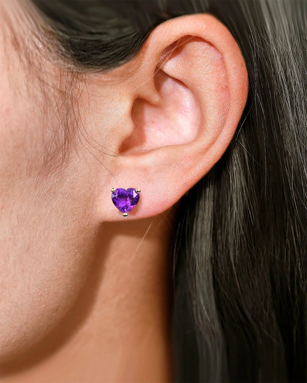 Heart Studs-Amethyst
