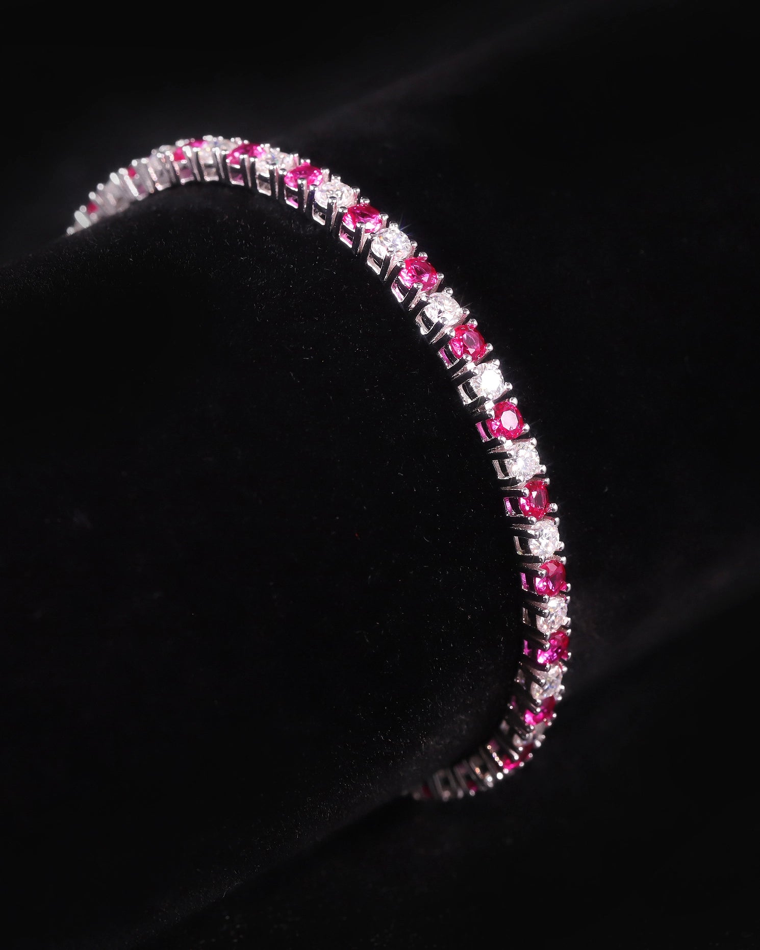 Tennis Bracelet-Lab Ruby and Moissanite