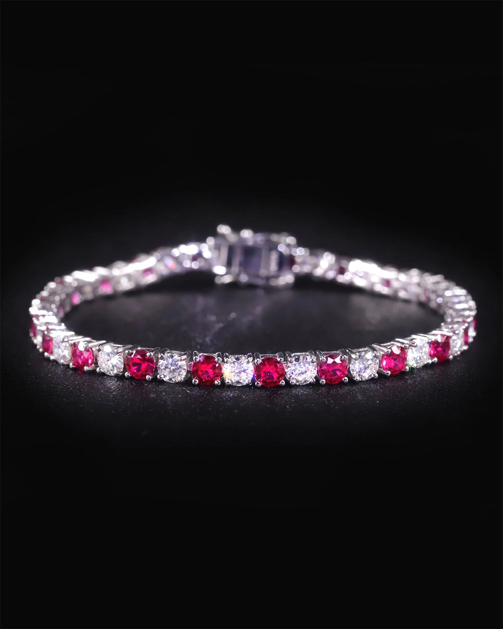 Tennis Bracelet-Lab Ruby and Moissanite