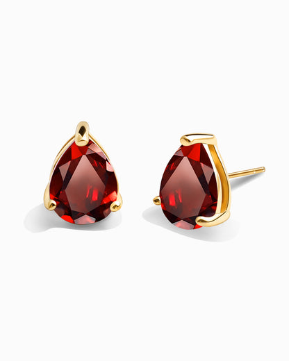 Pear Studs-Garnet