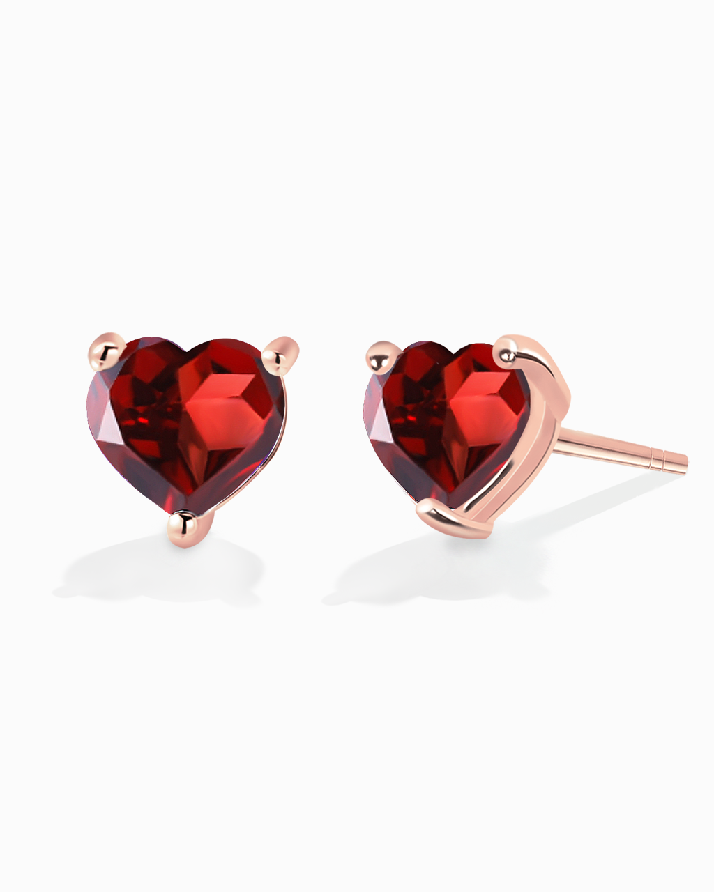 Heart Studs-Garnet