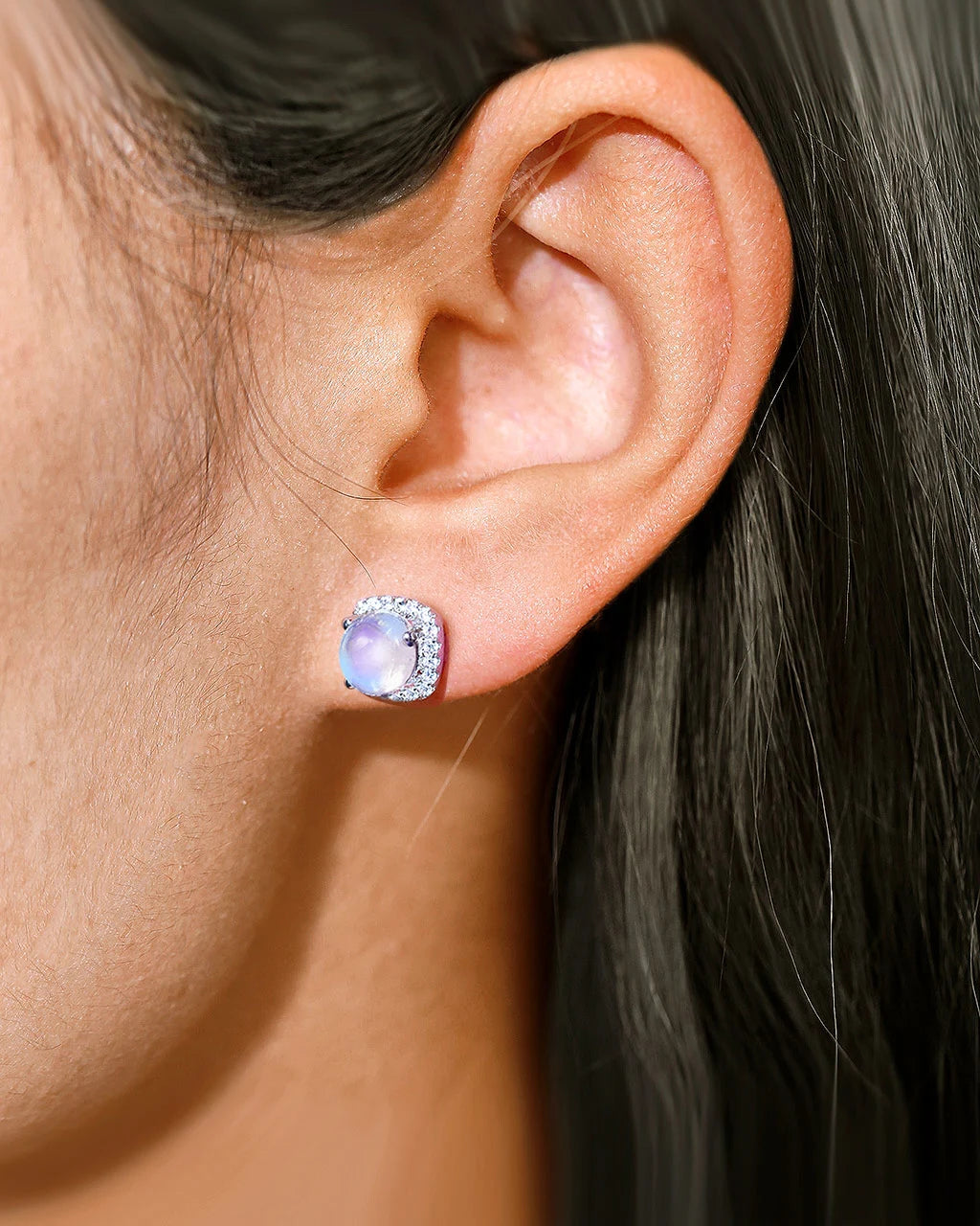 Square Moonstone Studs
