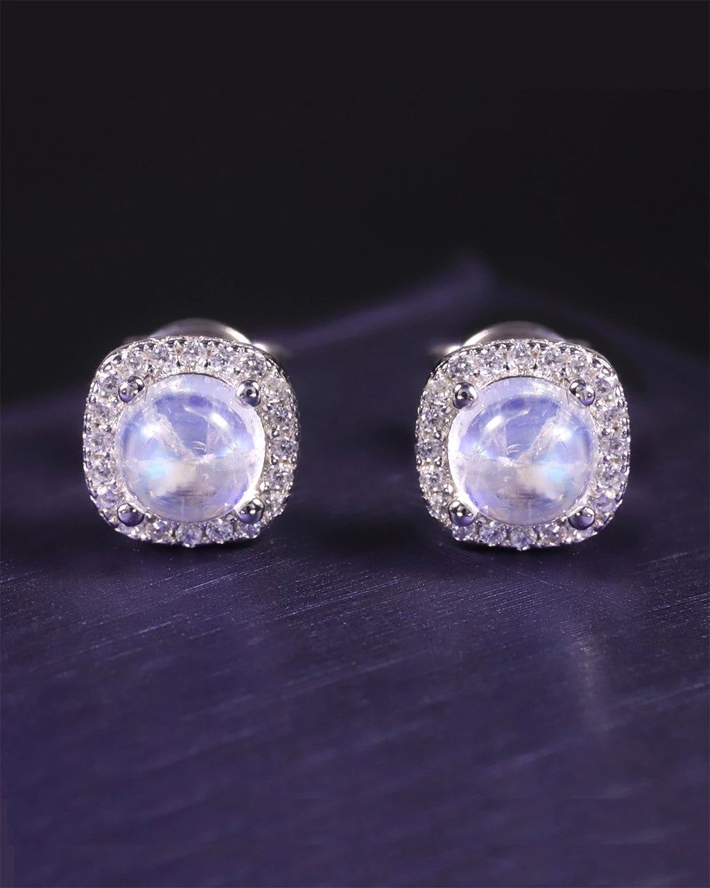 Square Moonstone Studs
